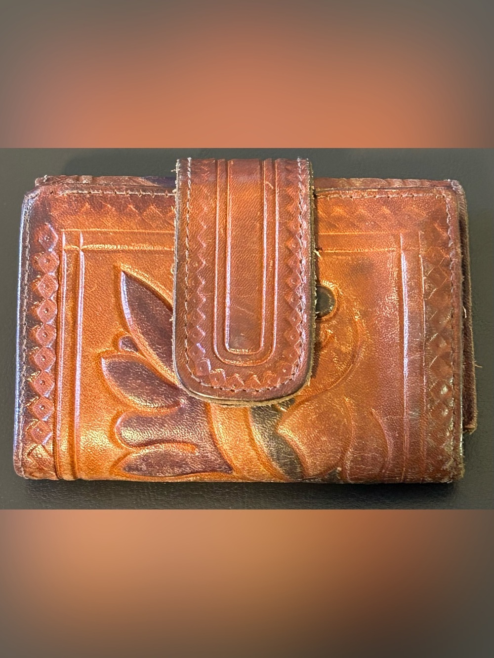 Hand-Tooled Brown genuine Leather Wallet (Women or Men’s)